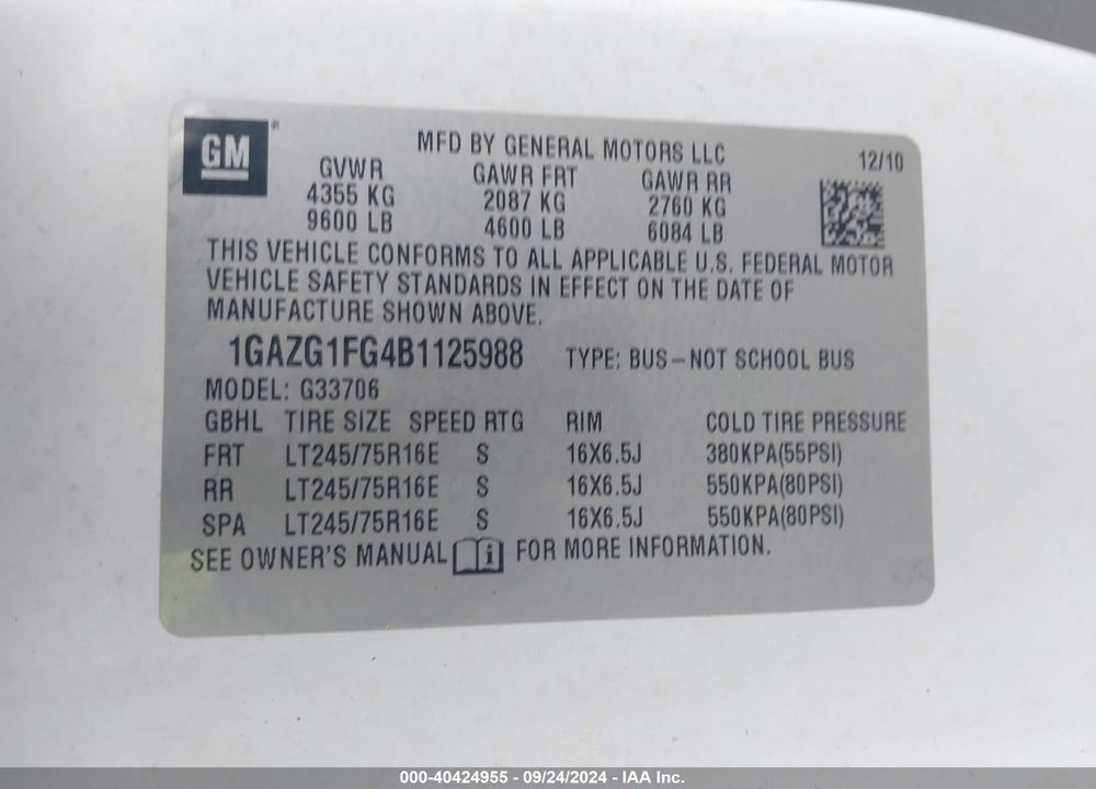 2011 CHEVROLET EXPRESS 3500 LT VIN: 1GAZG1FG4B1125988