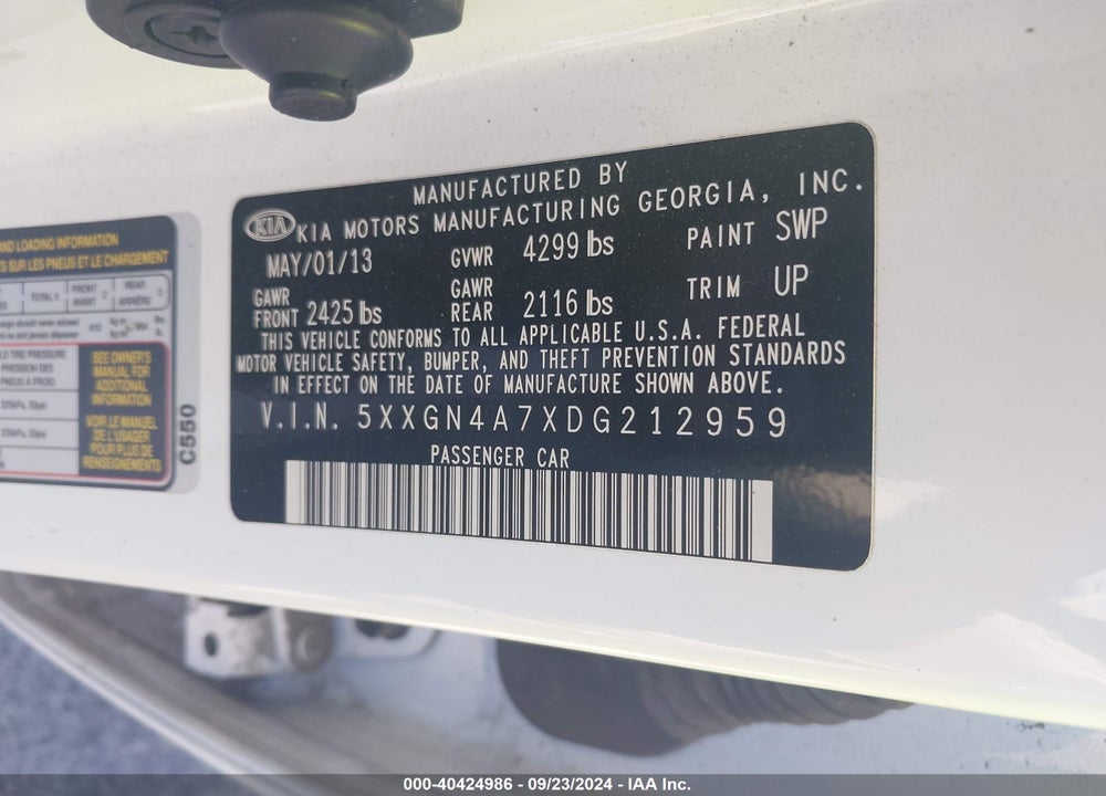 2013 KIA OPTIMA EX VIN: 5XXGN4A7XDG212959