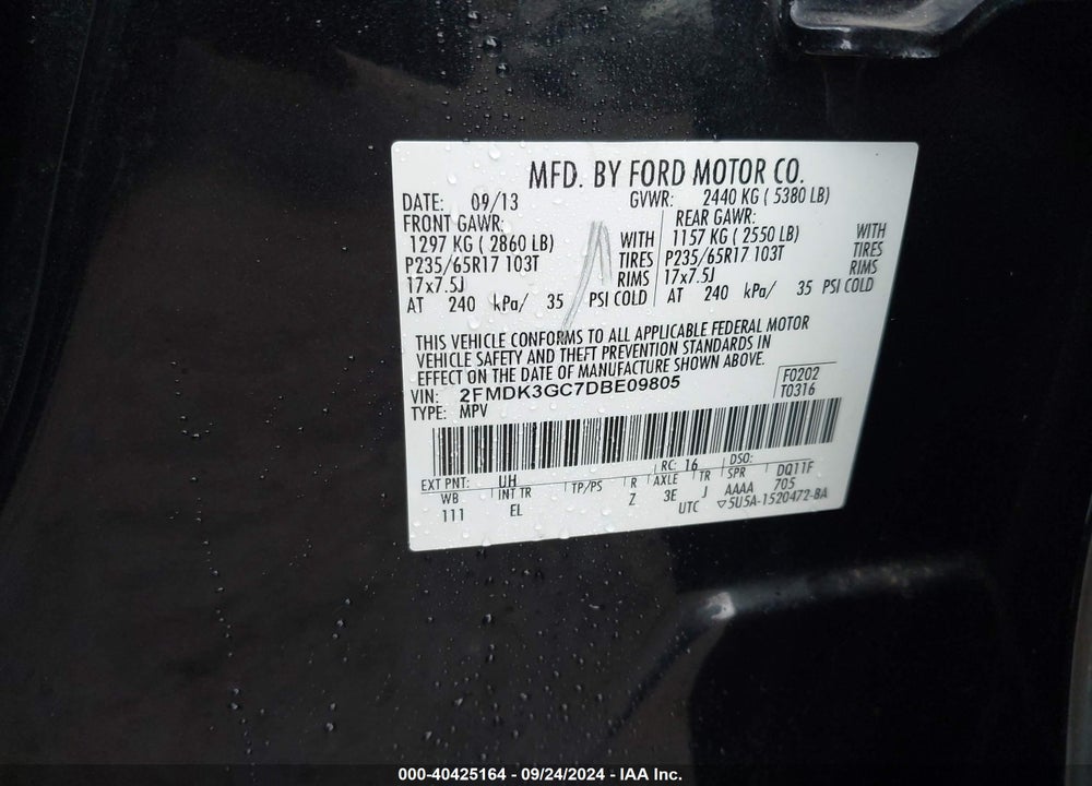 2013 FORD EDGE SE VIN: 2FMDK3GC7DBE09805