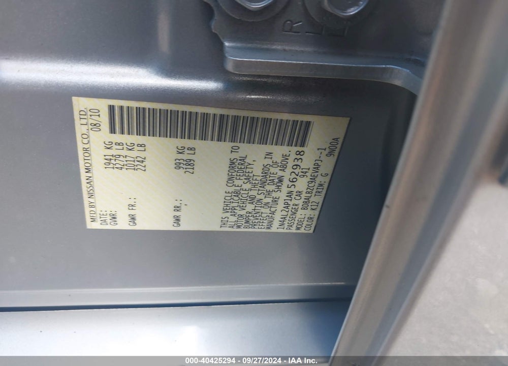 2010 NISSAN ALTIMA 2.5 S VIN: 1N4AL2AP1AN562938