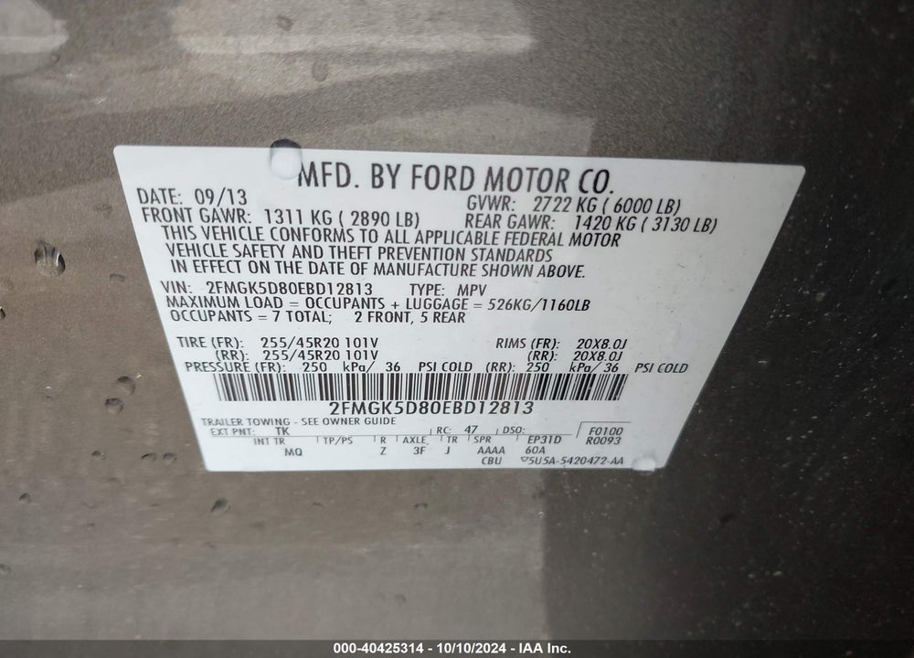 2014 FORD FLEX LIMITED VIN: 2FMGK5D80EBD12813