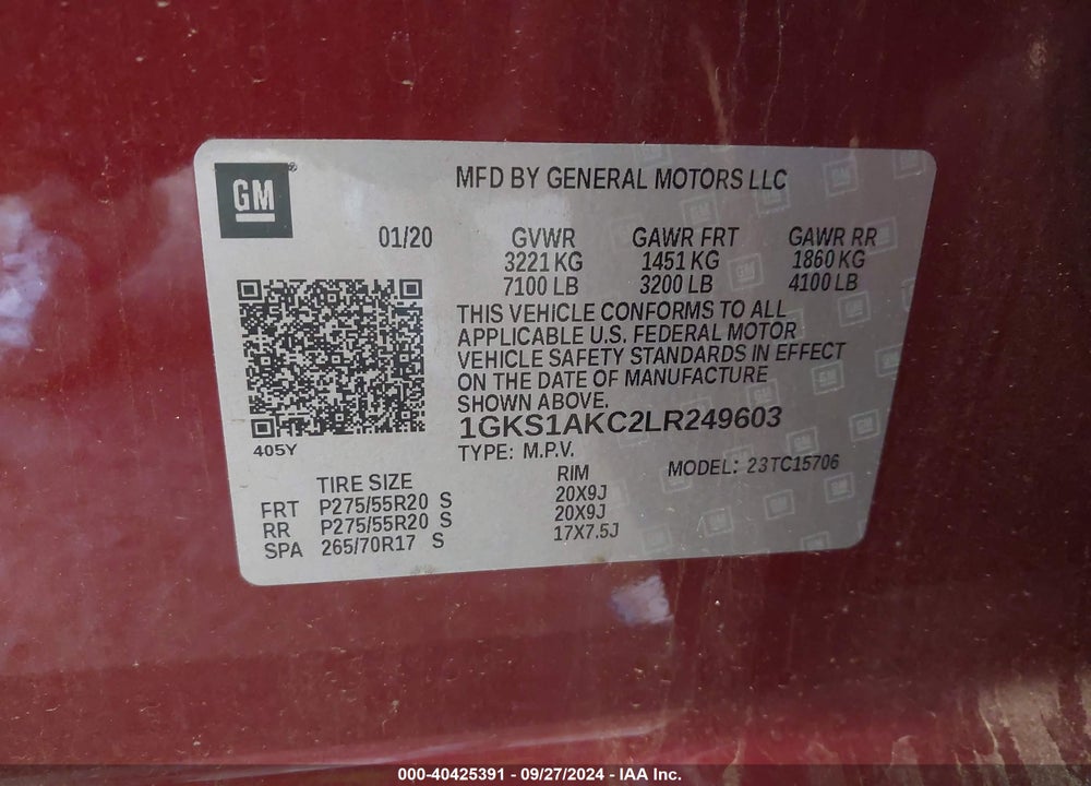 2020 GMC YUKON 2WD SLE VIN: 1GKS1AKC2LR249603