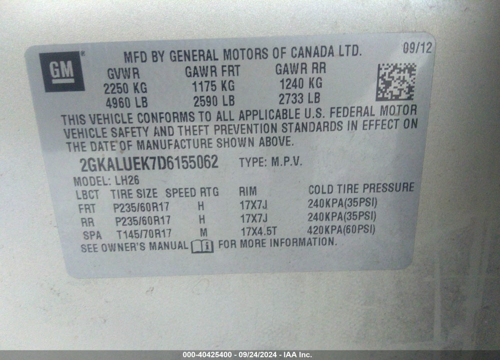 2013 GMC TERRAIN SLT-1 VIN: 2GKALUEK7D6155062