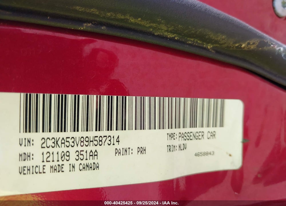 2009 CHRYSLER 300 TOURING VIN: 2C3KA53V89H587314