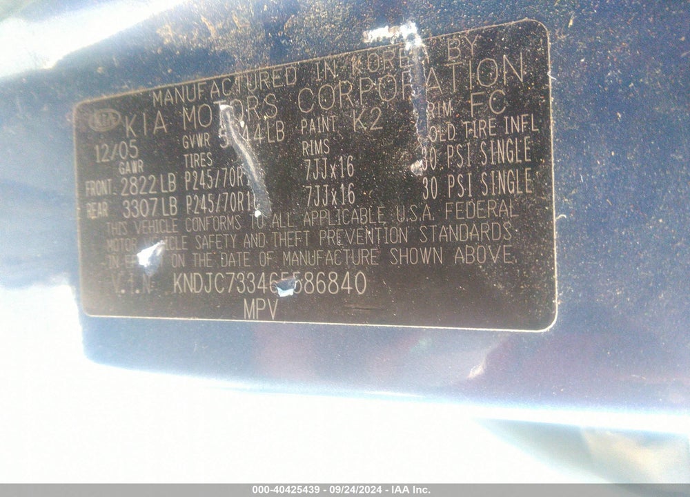 2006 KIA SORENTO EX/LX VIN: KNDJC733465586840