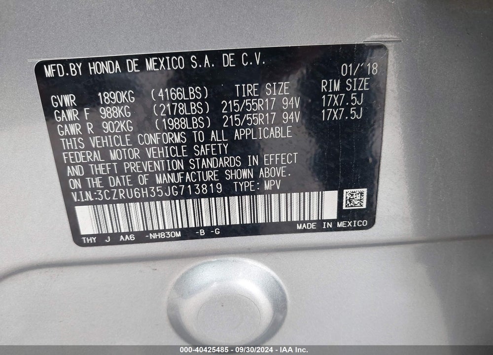2018 HONDA HR-V LX VIN: 3CZRU6H35JG713819