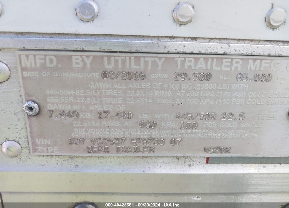 2017 UTILITY TRAILER MFG --- VIN: 1UYVS2537HP870007