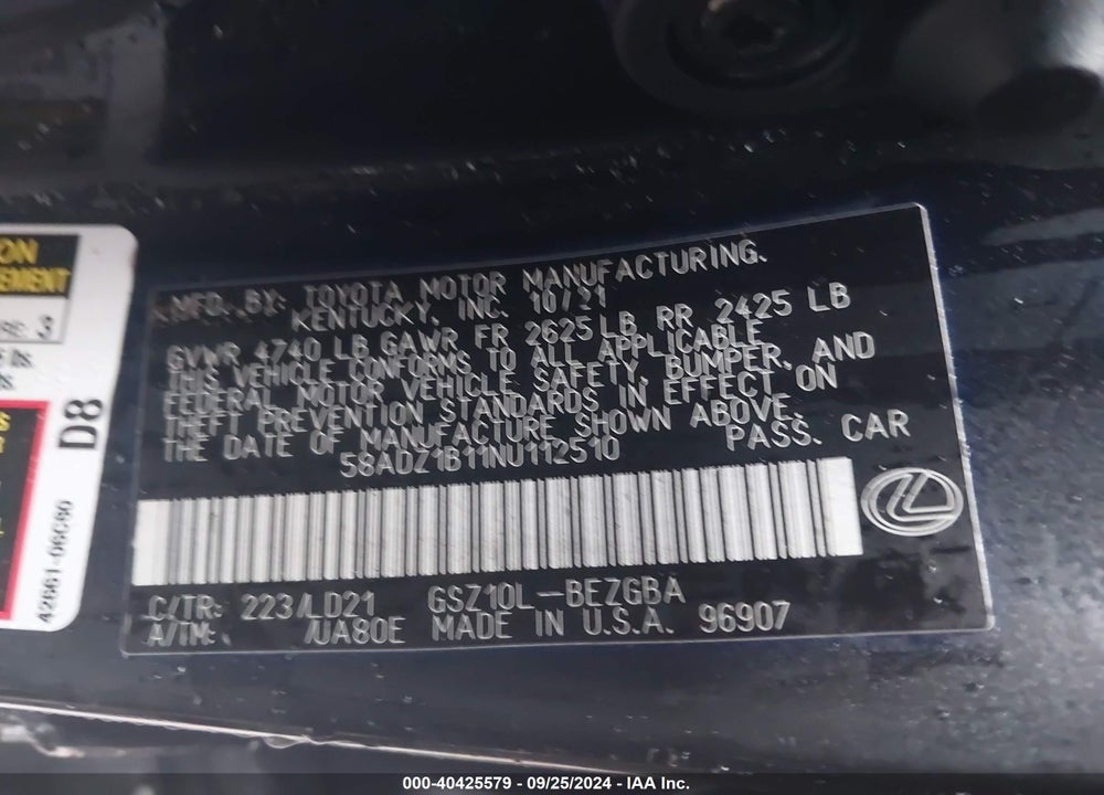 2022 LEXUS ES 350 VIN: 58ADZ1B11NU112510