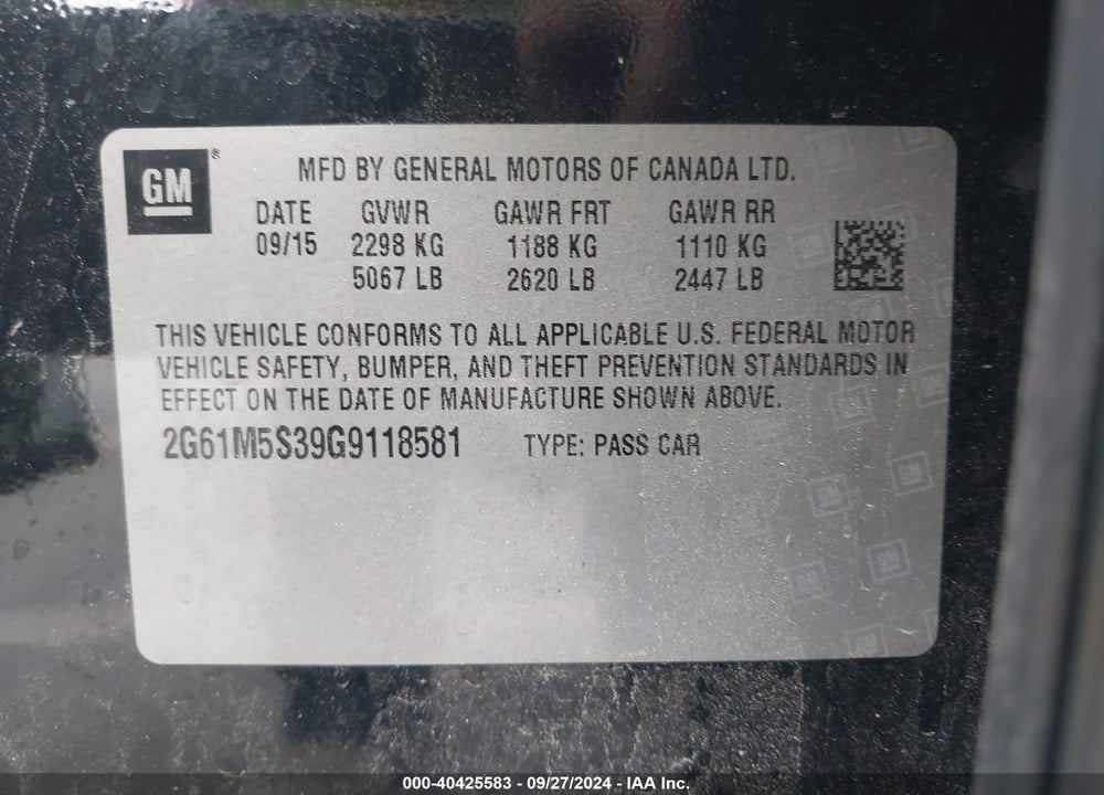 2016 CADILLAC XTS LUXURY COLLECTION VIN: 2G61M5S39G9118581