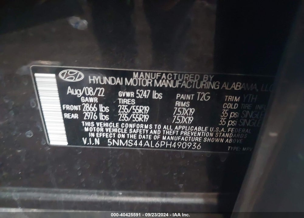 2023 HYUNDAI SANTA FE LIMITED VIN: 5NMS44AL6PH490936