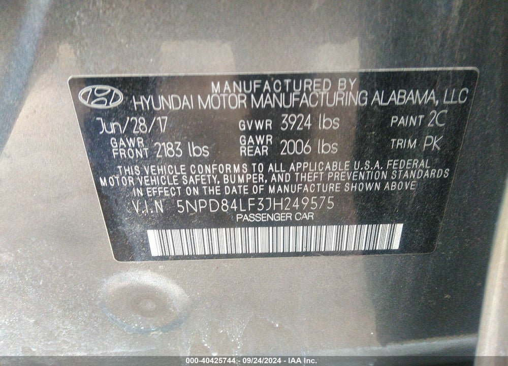 2018 HYUNDAI ELANTRA SEL VIN: 5NPD84LF3JH249575