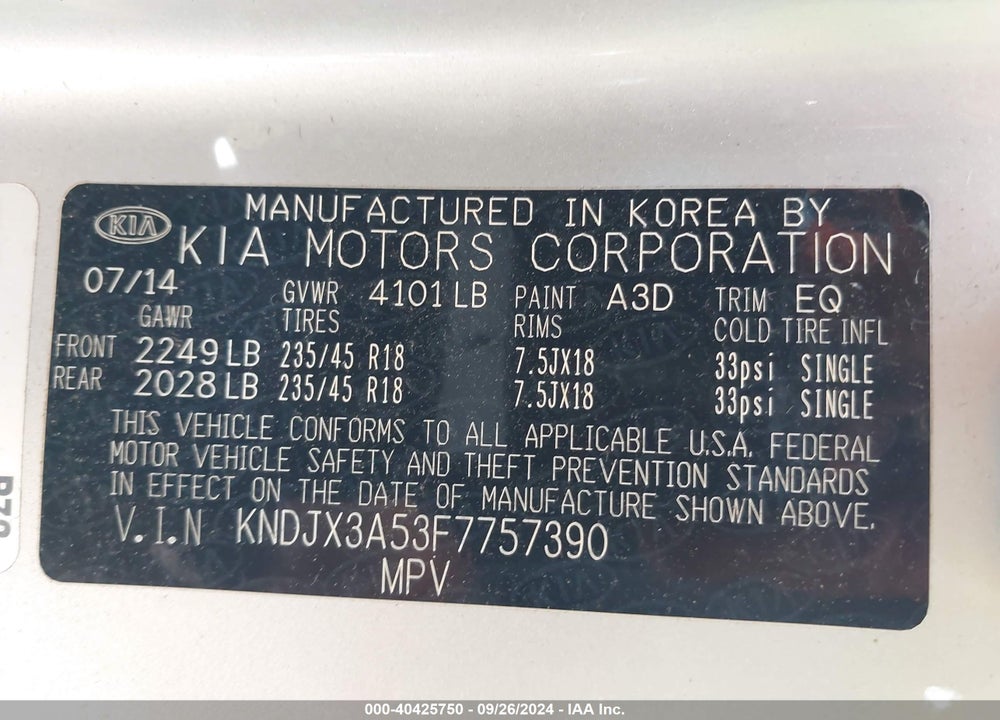 2015 KIA SOUL VIN: KNDJX3A53F7757390