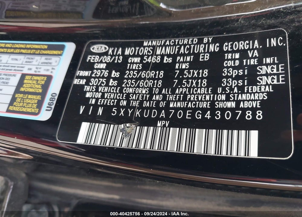 2014 KIA SORENTO EX V6 VIN: 5XYKUDA70EG430788