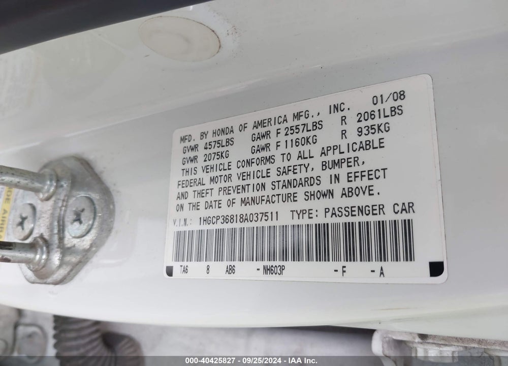 2008 HONDA ACCORD 3.5 EX-L VIN: 1HGCP36818A037511