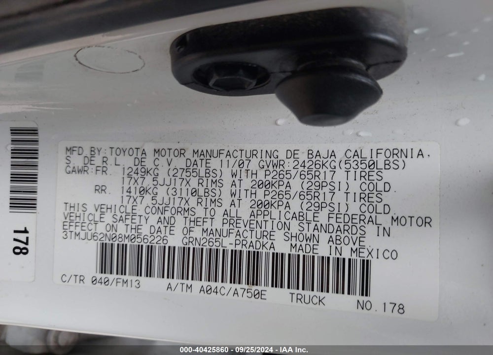2008 TOYOTA TACOMA PRERUNNER V6 VIN: 3TMJU62N08M056226