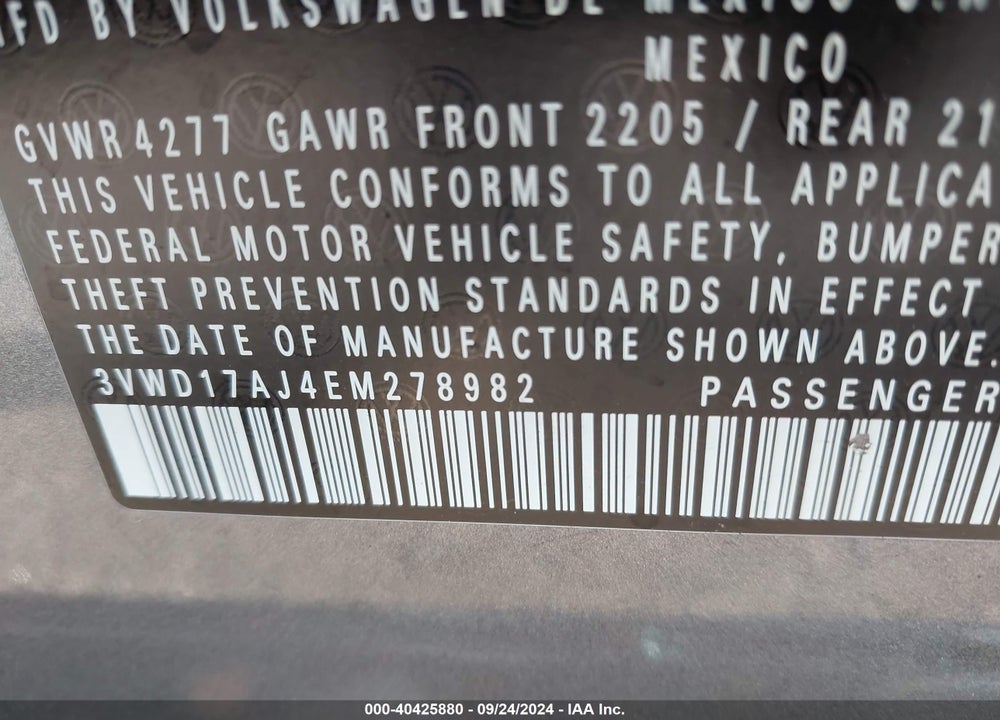2014 VOLKSWAGEN JETTA 1.8T SE VIN: 3VWD17AJ4EM278982