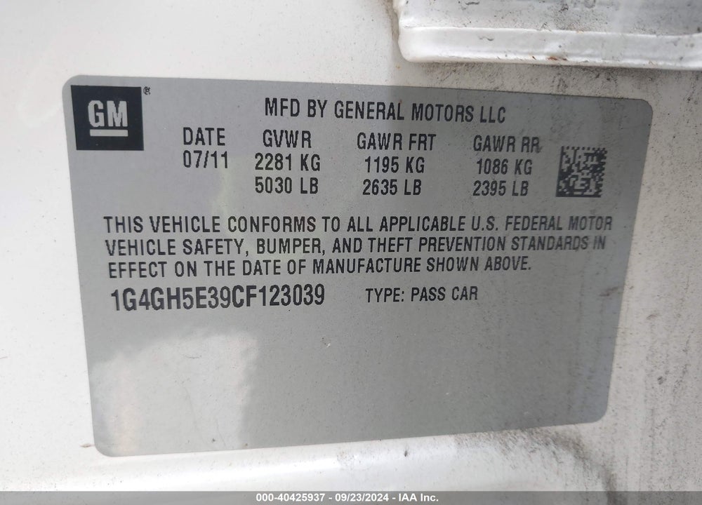 2012 BUICK LACROSSE PREMIUM 3 GROUP VIN: 1G4GH5E39CF123039