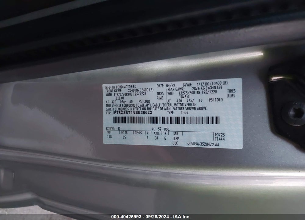 2022 FORD F-250 XLT VIN: 1FT8X2BT4NEE36622