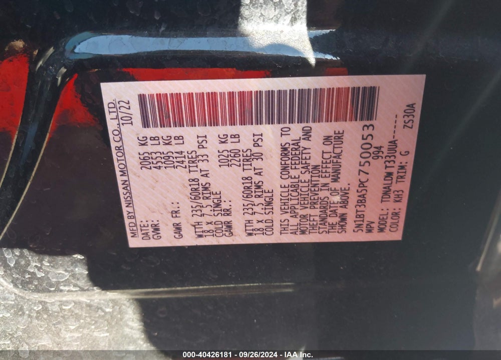 2023 NISSAN ROGUE SV FWD VIN: 5N1BT3BA5PC750053