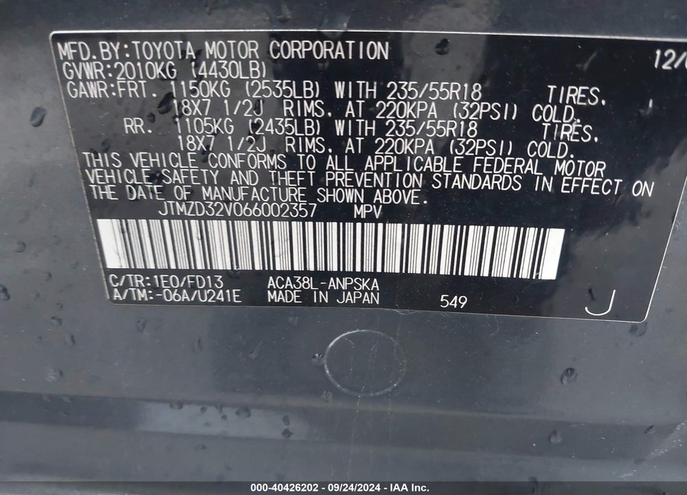 2006 TOYOTA RAV4 SPORT VIN: JTMZD32V066002357
