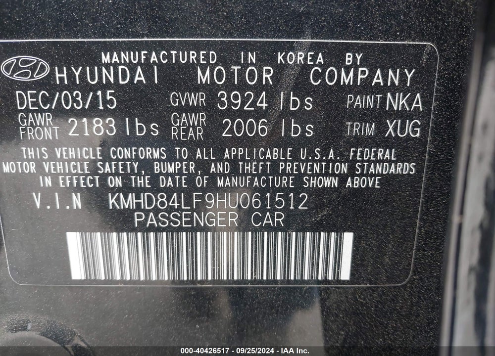 2017 HYUNDAI ELANTRA SE VIN: KMHD84LF9HU061512