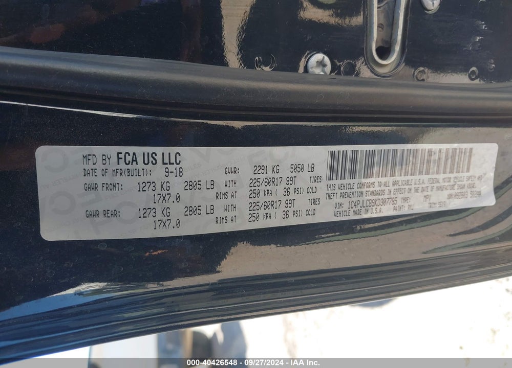 2019 JEEP CHEROKEE LATITUDE FWD VIN: 1C4PJLCB9KD307785