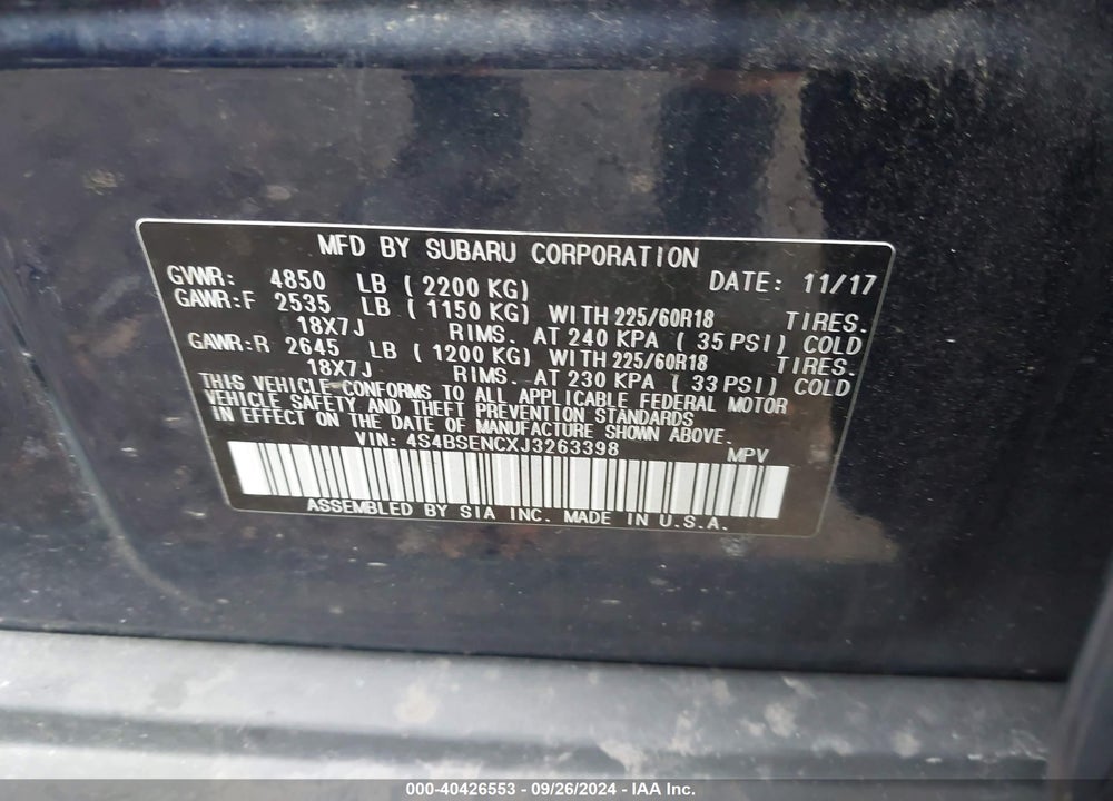 2018 SUBARU OUTBACK 3.6R LIMITED VIN: 4S4BSENCXJ3263398