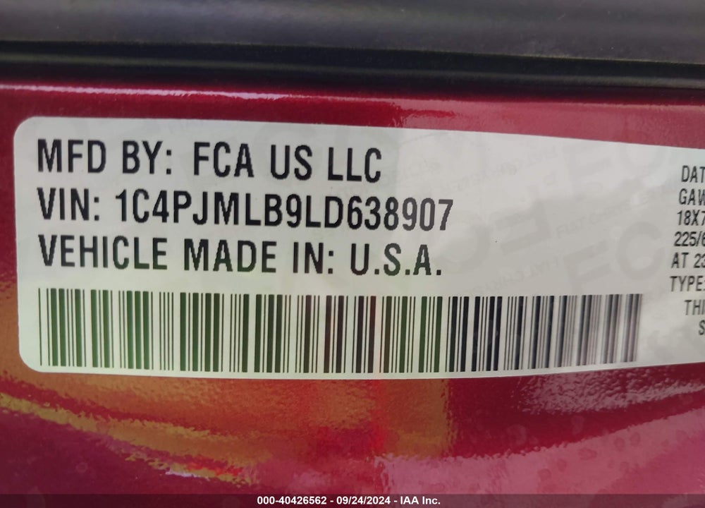 2020 JEEP CHEROKEE ALTITUDE 4X4 VIN: 1C4PJMLB9LD638907
