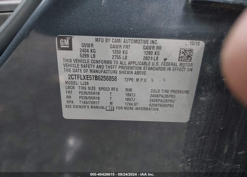 2011 GMC TERRAIN SLT-2 VIN: 2CTFLXE57B6256858