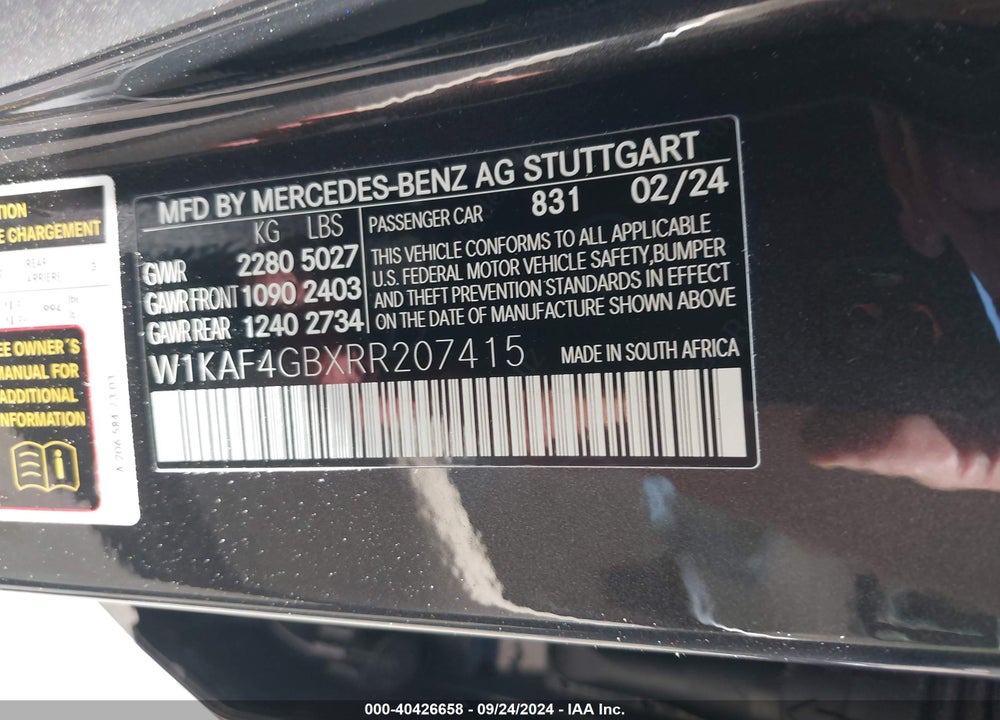 2024 MERCEDES-BENZ C 300 VIN: W1KAF4GBXRR207415