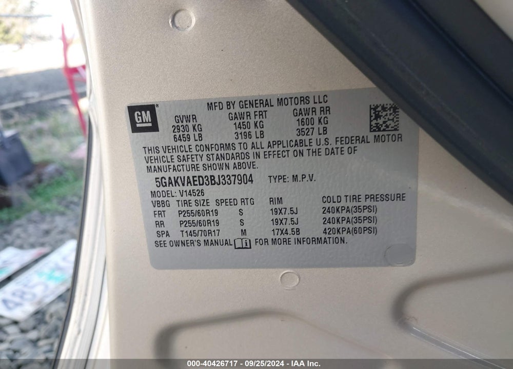2011 BUICK ENCLAVE VIN: 5GAKVAED3BJ337904