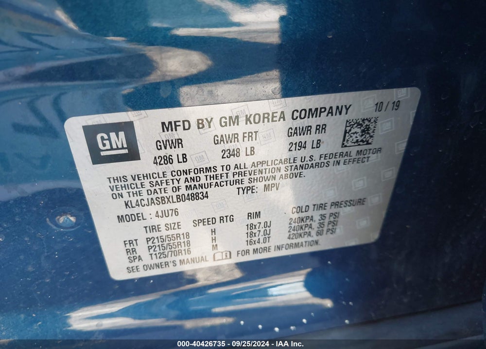 2020 BUICK ENCORE FWD PREFERRED VIN: KL4CJASBXLB048834