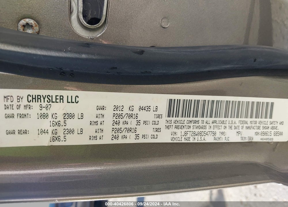 2008 JEEP PATRIOT SPORT VIN: 1J8FT28W08D547790