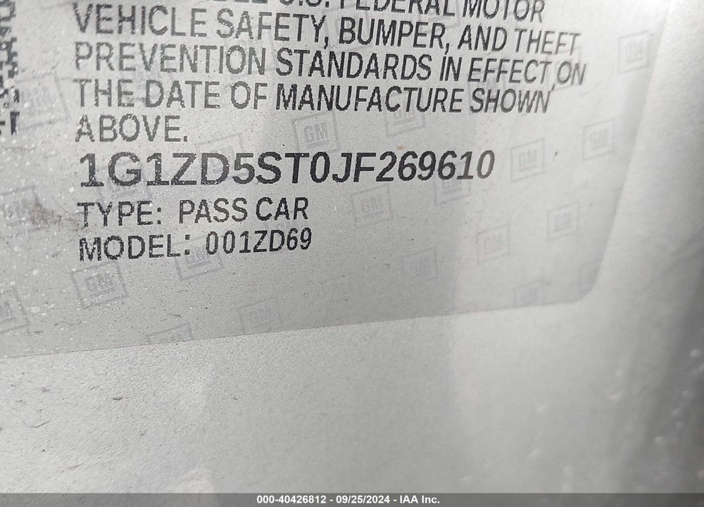 2018 CHEVROLET MALIBU LT VIN: 1G1ZD5ST0JF269610