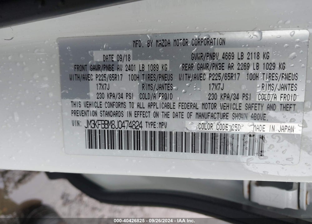 2018 MAZDA CX-5 SPORT VIN: JM3KFBBM8J0474824