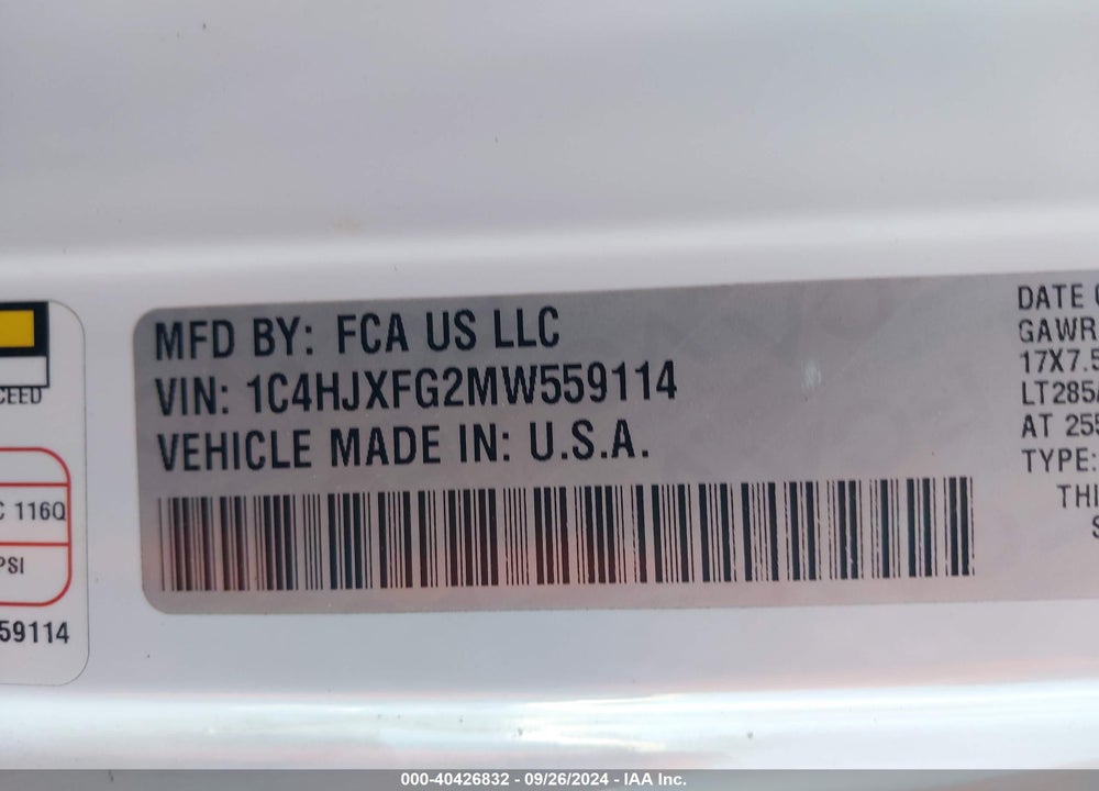 2021 JEEP WRANGLER UNLIMITED RUBICON 4X4 VIN: 1C4HJXFG2MW559114