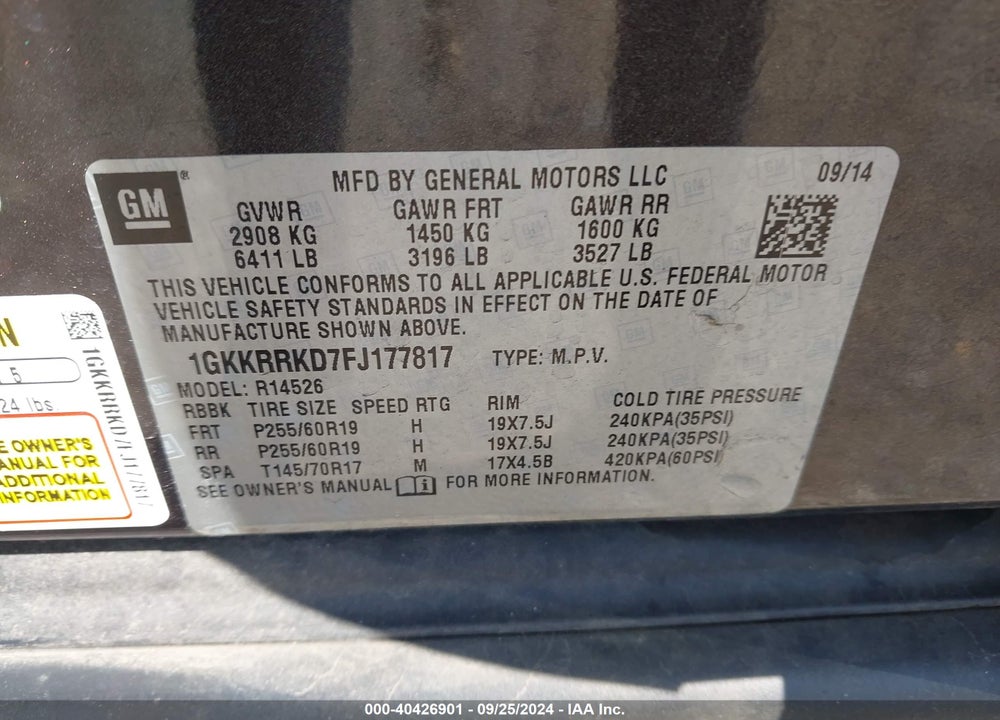 2015 GMC ACADIA SLT-1 VIN: 1GKKRRKD7FJ177817