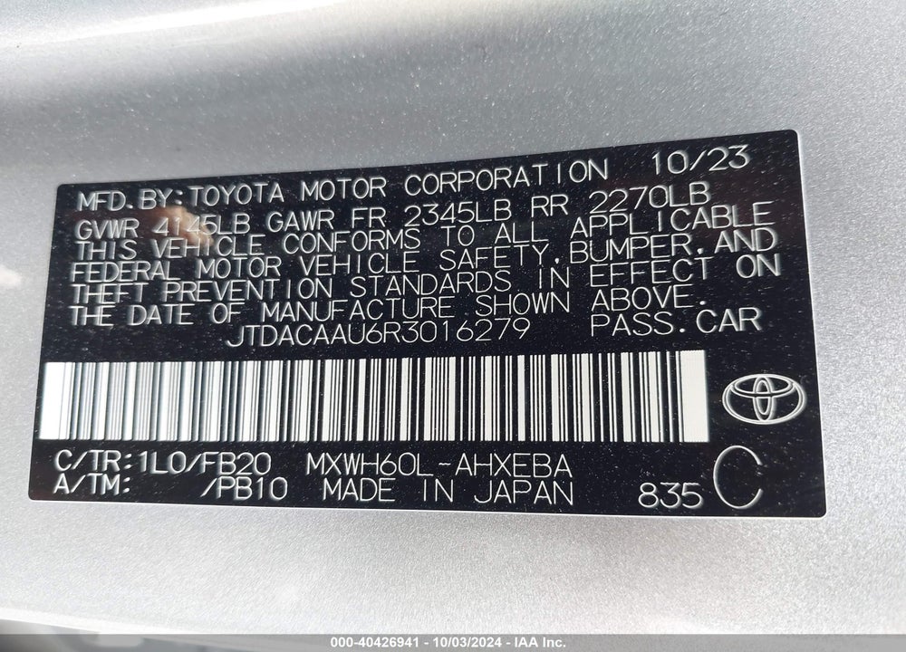 2024 TOYOTA PRIUS LE VIN: JTDACAAU6R3016279