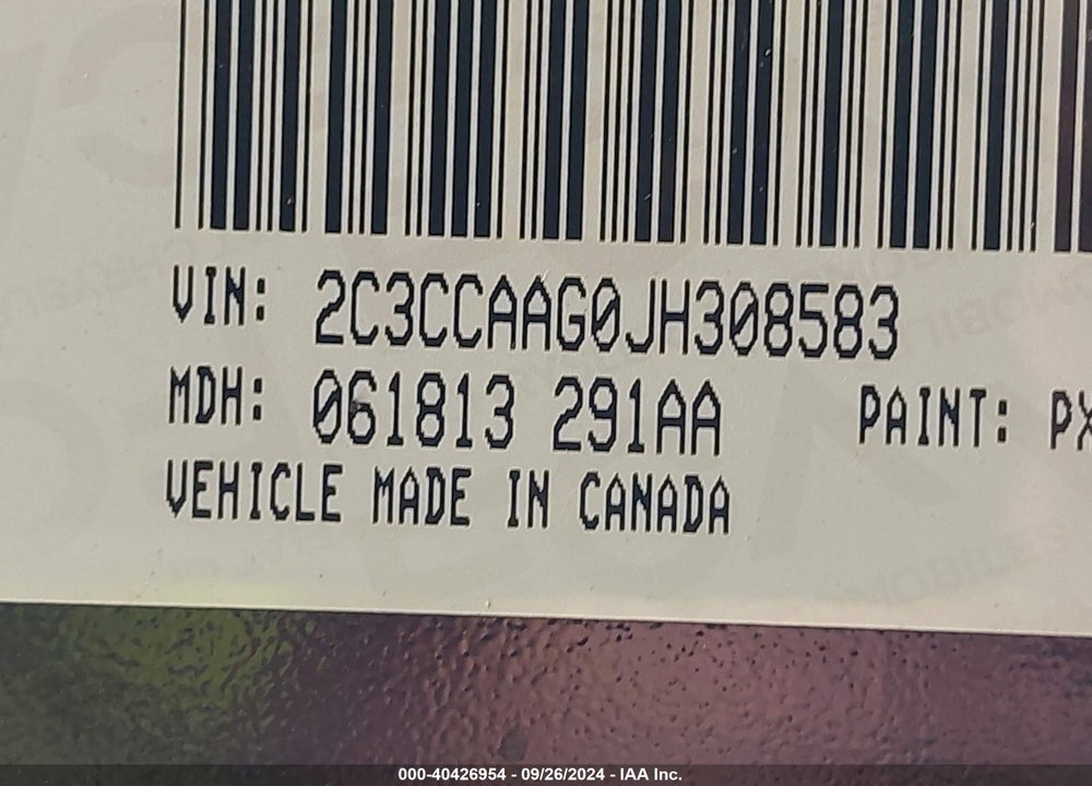 2018 CHRYSLER 300 TOURING VIN: 2C3CCAAG0JH308583