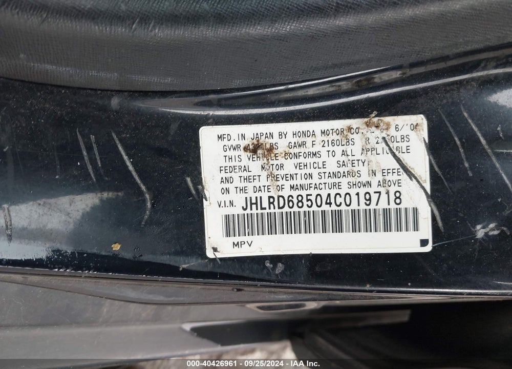 2004 HONDA CR-V LX VIN: JHLRD68504C019718