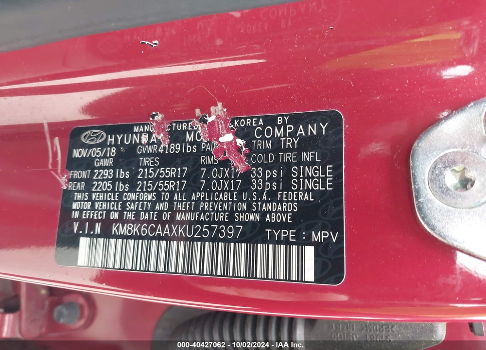2019 HYUNDAI KONA SEL VIN: KM8K6CAAXKU257397