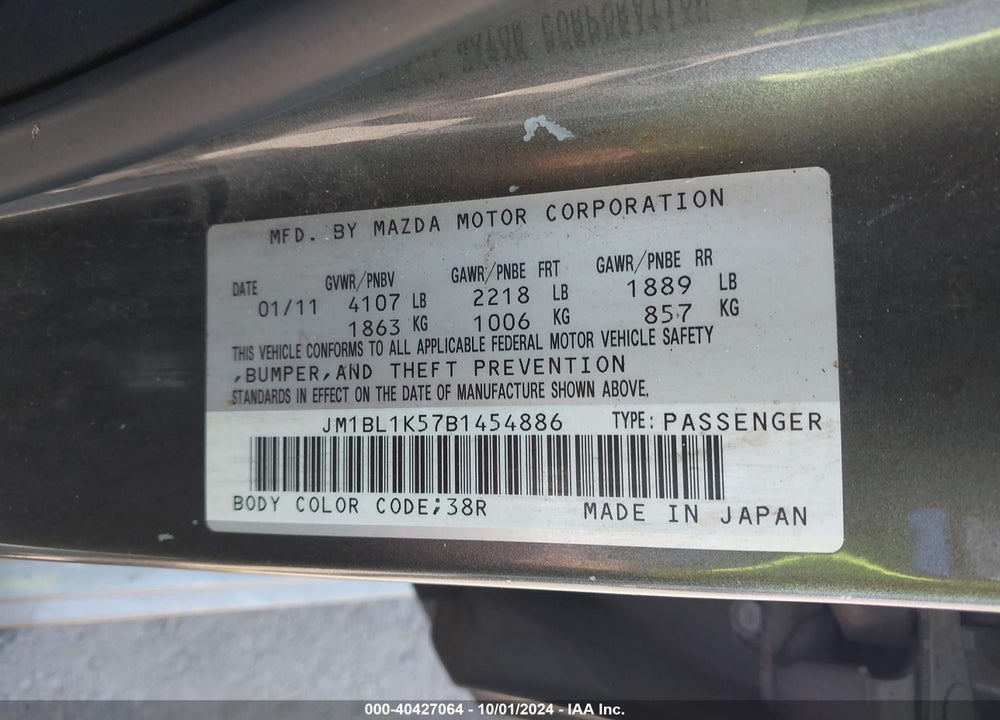 2011 MAZDA 3 S SPORT VIN: JM1BL1K57B1454886