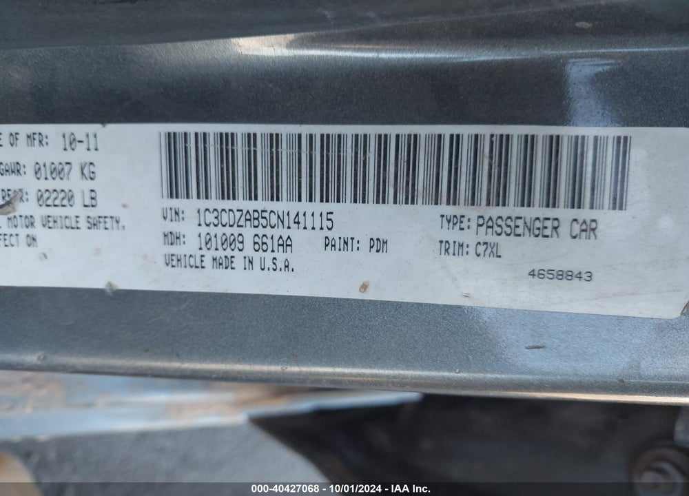 2012 DODGE AVENGER SE VIN: 1C3CDZAB5CN141115