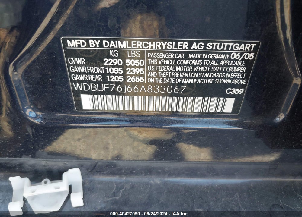 2006 MERCEDES-BENZ E 55 AMG VIN: WDBUF76J66A833067