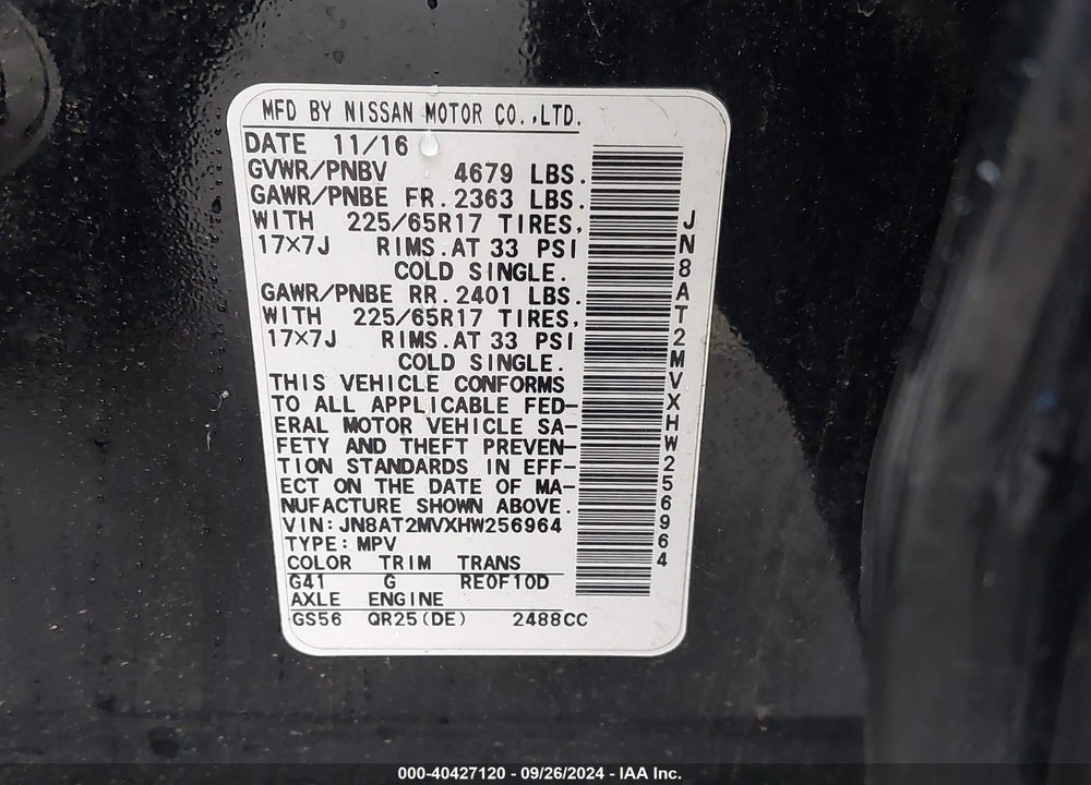2017 NISSAN ROGUE S VIN: JN8AT2MVXHW256964