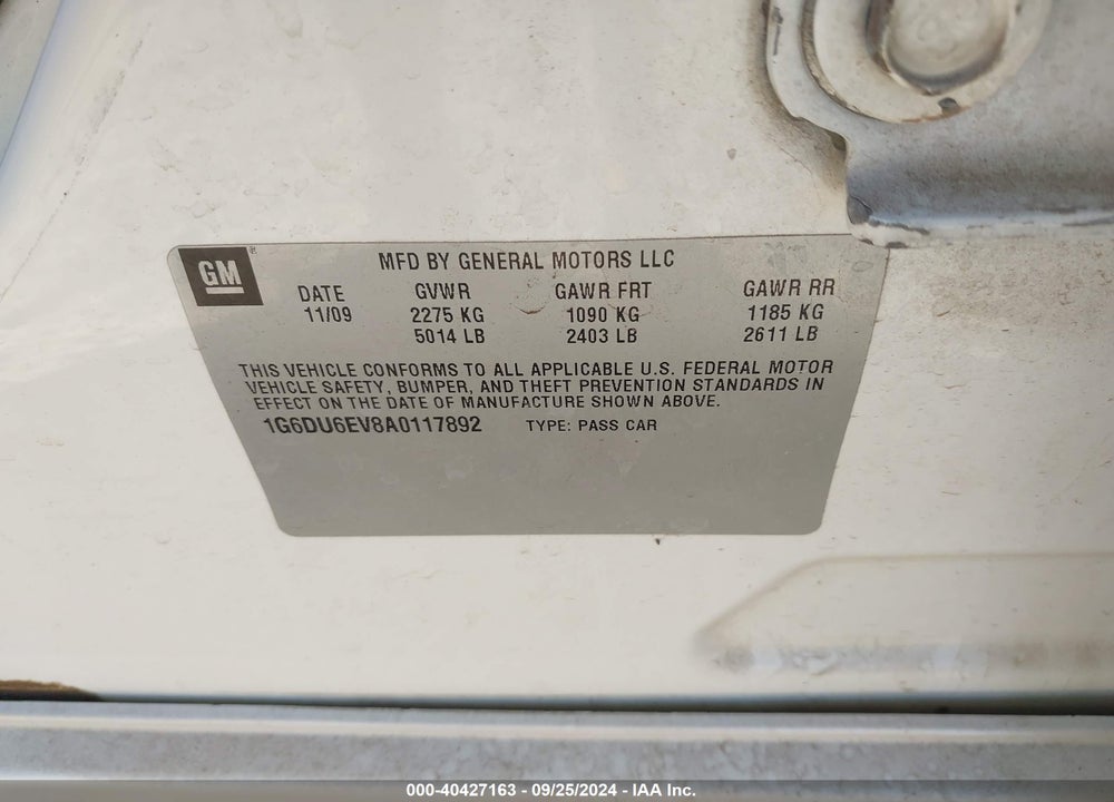 2010 CADILLAC STS PREMIUM PACKAGE VIN: 1G6DU6EV8A0117892