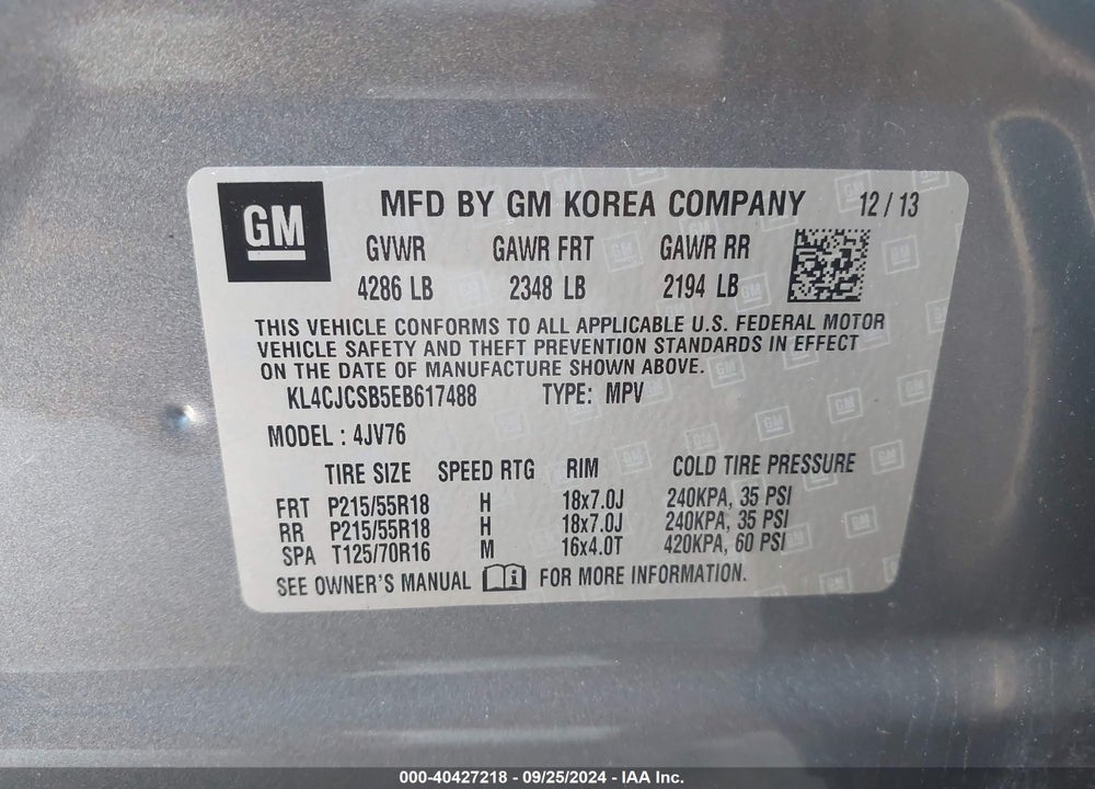 2014 BUICK ENCORE LEATHER VIN: KL4CJCSB5EB617488