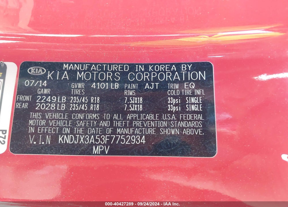2015 KIA SOUL VIN: KNDJX3A53F7752934