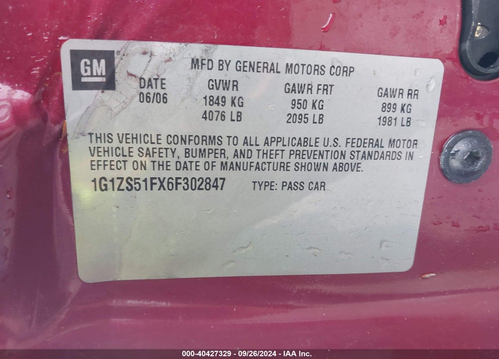 2006 CHEVROLET MALIBU LS VIN: 1G1ZS51FX6F302847