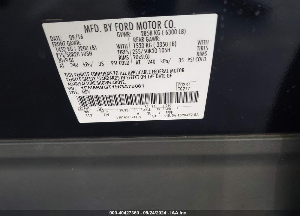 2017 FORD EXPLORER SPORT VIN: 1FM5K8GT1HGA76081